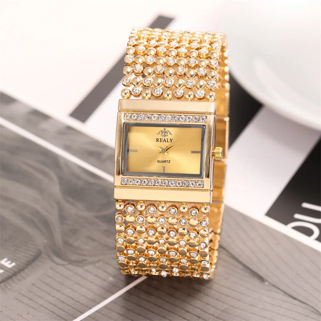 Модные женские часы Relogio Feminino, роскошные женские часы с металлическим кварцевым сетчатым ремешком, прямоугольным циферблатом и бриллиантами, женские часы