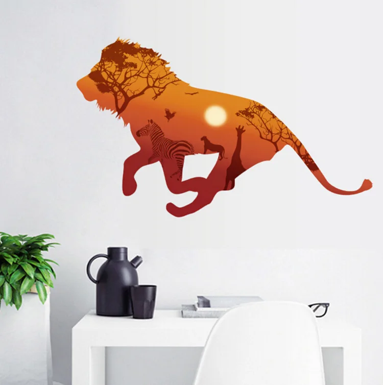 Большие настенные Стикеры с силуэтом льва домашний декор съемные художественные