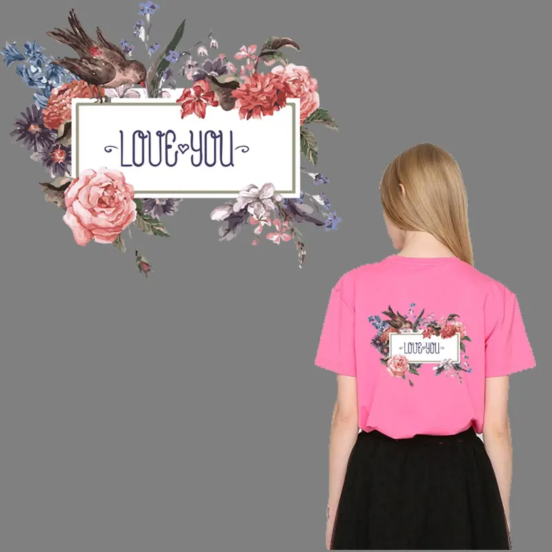 

bird flowers applique letters love iron on patches for clothing jacket patch heat transfer for t-shirt girls diy thermal sticker