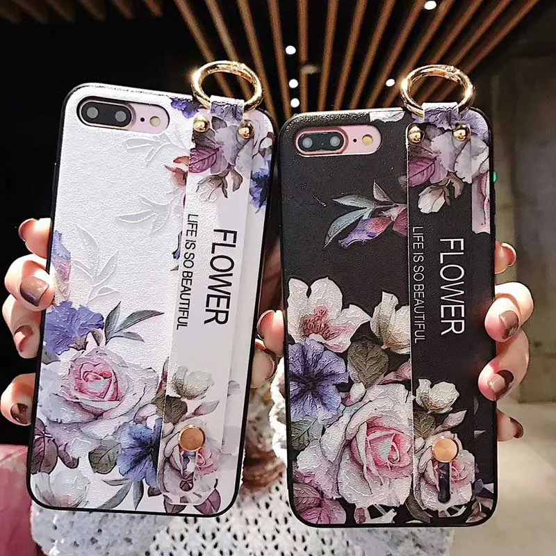 Винтажный цветочный чехол на запястье для iphone 6 6s 7 8 plus X Xs max XR рельефный с
