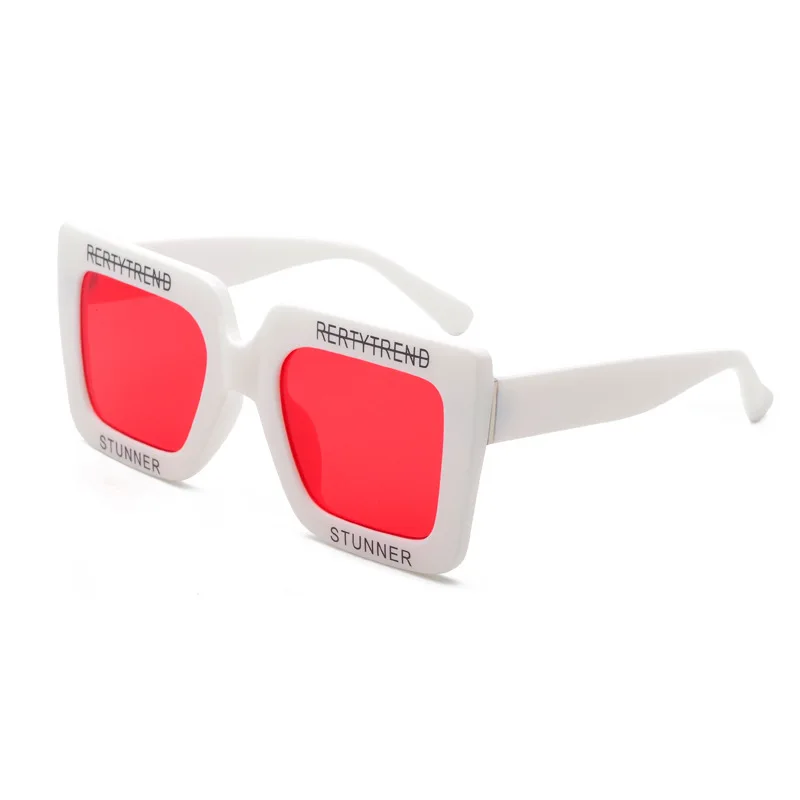 white red Sella, новинка, европейский стиль, негабаритные Квадратные Солнцезащитные очки, модные женские и мужские солнцезащитные очки с красными линзами в белой оправе - Цвет линз: white red