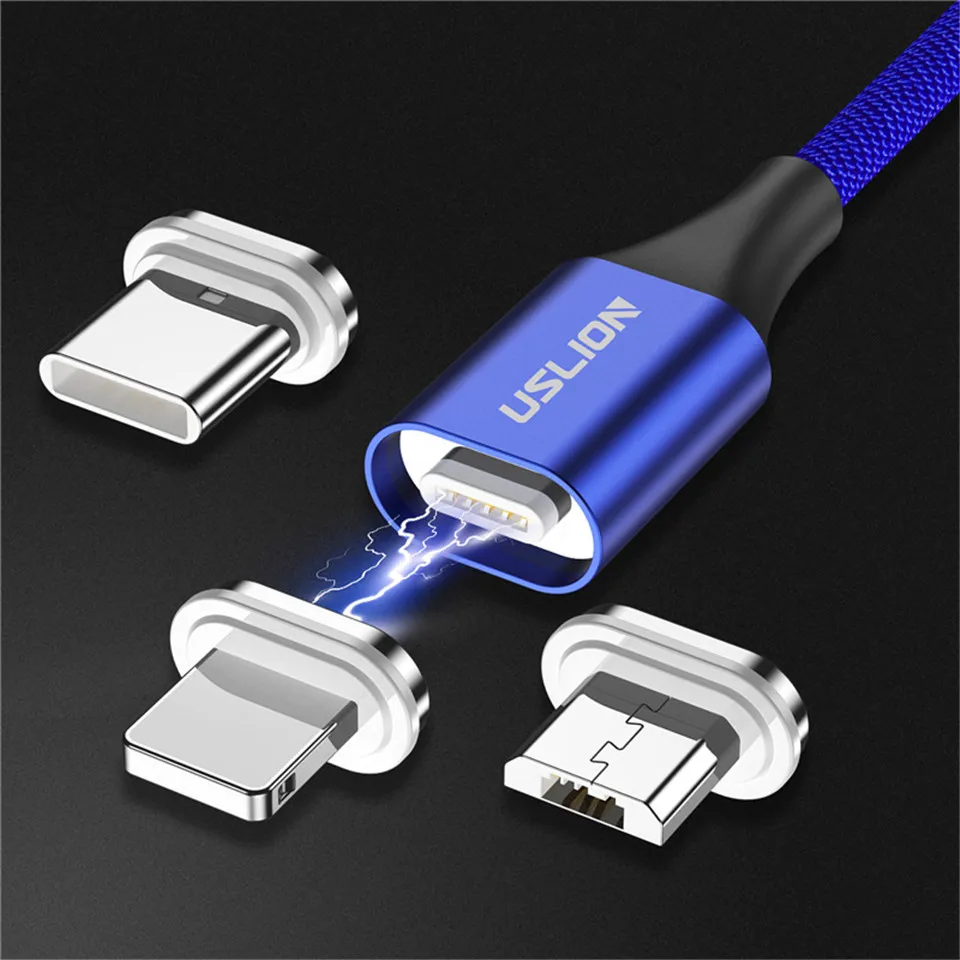 Магнитный кабель USLION, 3 А, кабель для быстрой зарядки usb type C и кабель Micro USB, магнитный кабель для зарядки и передачи данных, кабели для мобильных телефонов