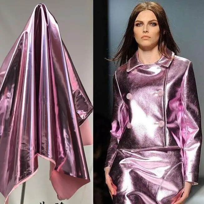 Ярко-розовая металлическая эластичная искусственная кожа с ярким зеркальным