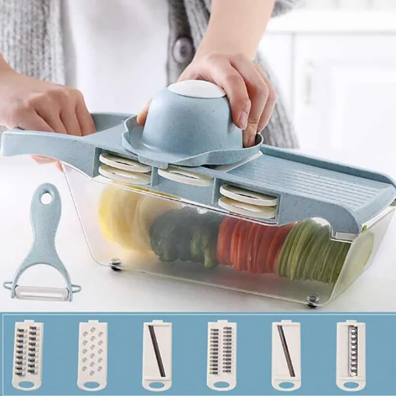 Multifunction Slicer Vegetable Cutter with Stainless Steel Blade Manual Potato Peeler Carrot Cheese Grater Dicer Kitchen Tool | Дом и сад