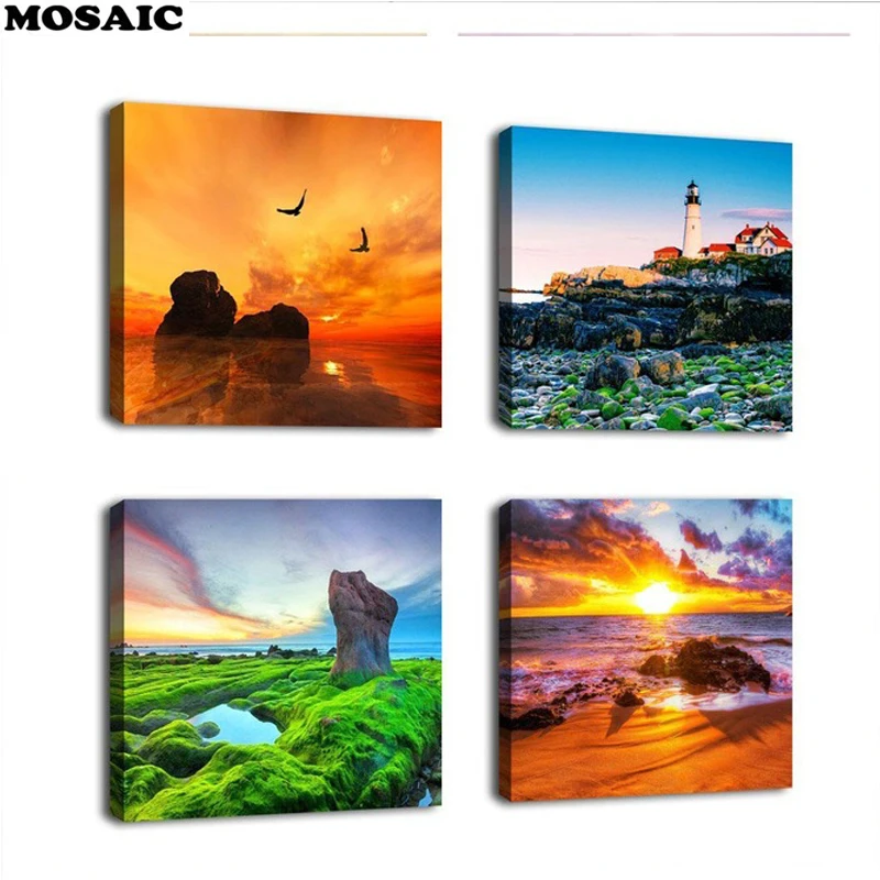 Картина из страз Sunrise sea beach вышивка крестиком 4 шт. картины распродажа алмазной