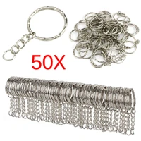 50pcs dia 25mm polished silver color keyring keychain split ring with short chain key rings women men diy key chains accessories