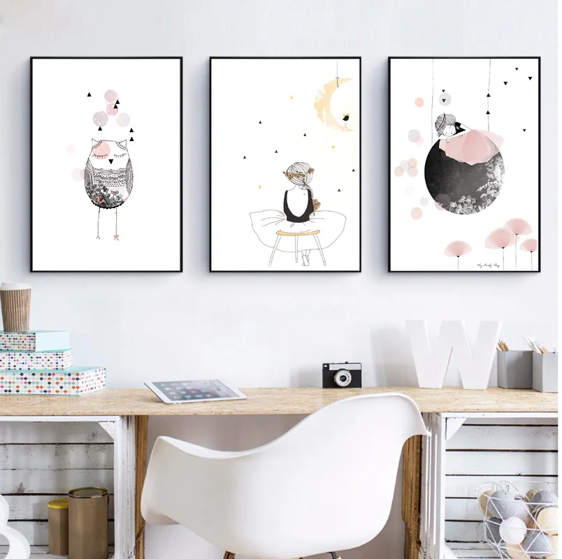 CLSTROSE Дети плакат Симпатичные Wall Art принтом девочка с живопись на холсте