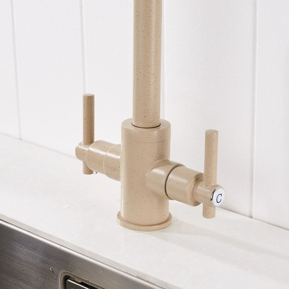 Бесплатная доставка кухонные краны бежевого цвета двойные стрелки круглые