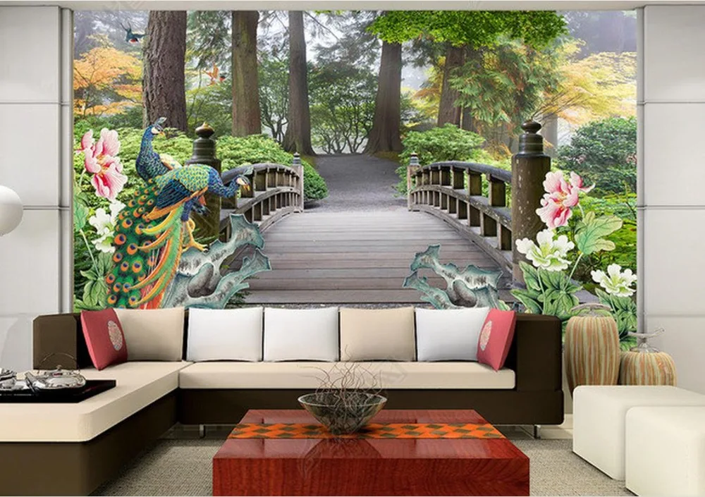 3d обои для настенного парка пейзаж павлин стереоскопические фото на заказ