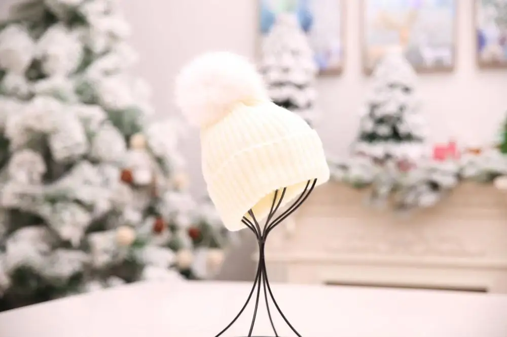 off white adult size VISROVER, 12 цветов, Осень-зима, одноцветные, настоящие акриловые шапочки с помпоном для мужчин и женщин, кашемировые, унисекс, теплая шапка - Цвет: off white adult size