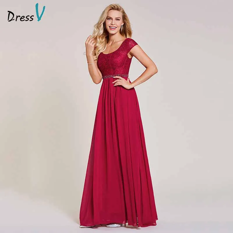 

Dressv burgundy evening dress cheap scoop neck a line sleeveless floor length beading wedding party formal dress evening dresses