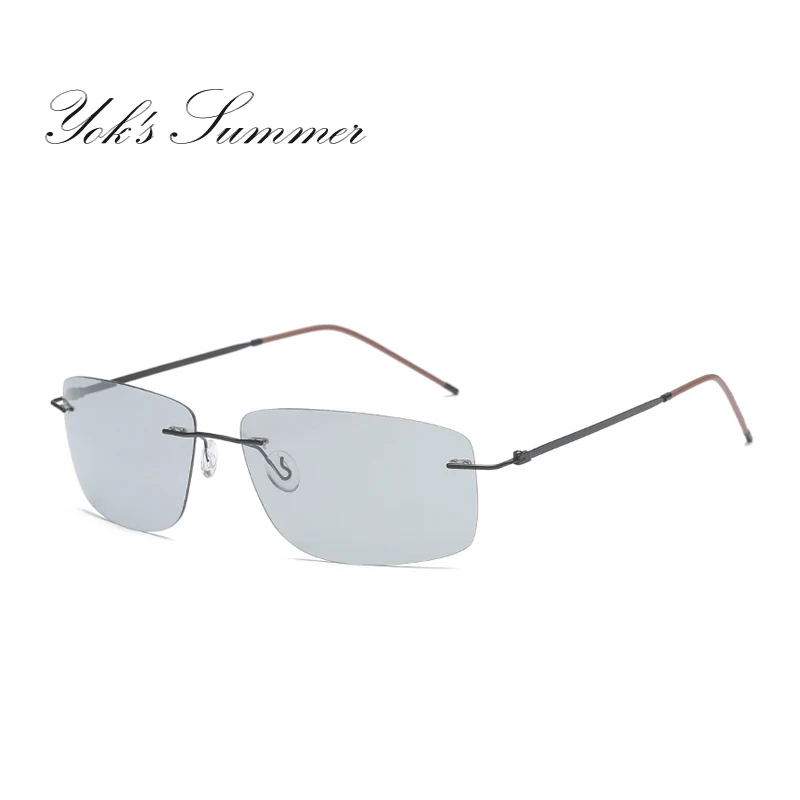 C1 Black Frame YOK'S поляризованные фотохромные солнцезащитные очки для мужчин без оправы светильник интеллектуальные Хамелеон очки Военная авиация вождения Gafas HN1260 - Цвет линз: C1 Black Frame