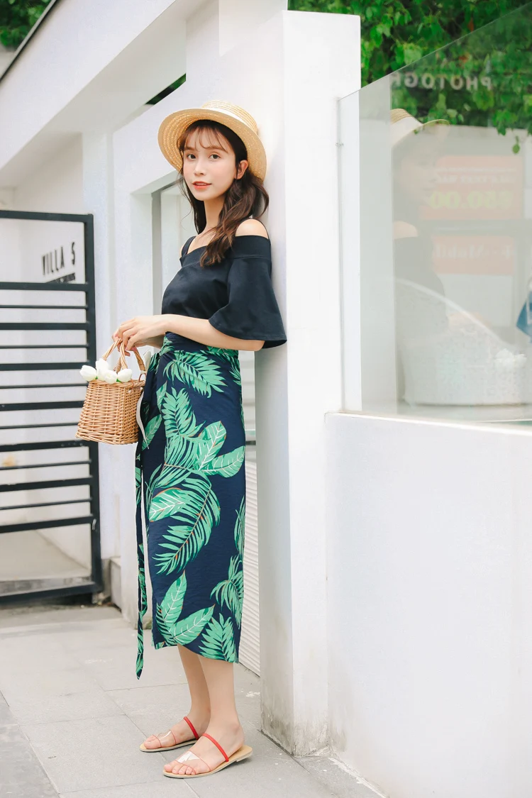 Принт летние каникулы пляжные юбки Для женщин 2018 Новый Повседневное середины