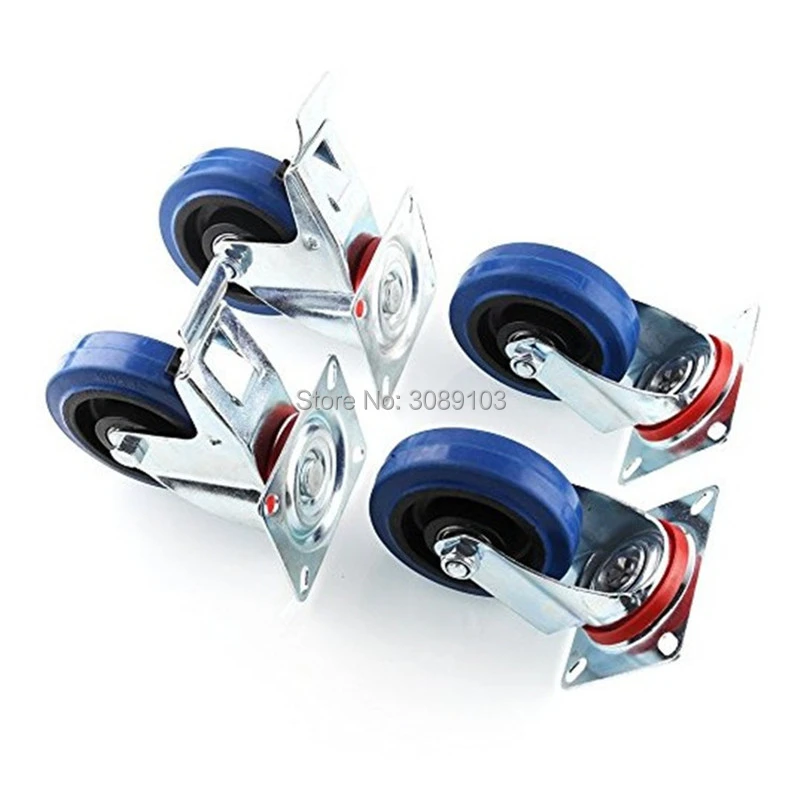 4 шт. 3 дюймовое среднее резиновое колесо синее с тормозом|rubber caster wheels|caster wheelwheels with