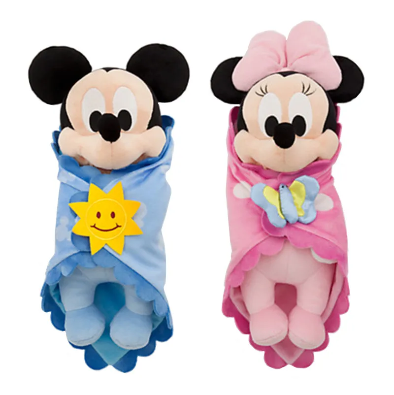 Set of 2 Пеленание ребенка Минни Микки плюшевая игрушка с одеялом милые мягкие животные слюнявчик полотенце аппетитное новорожденные дети игрушки для детей Подарки - Цвет: Set of 2