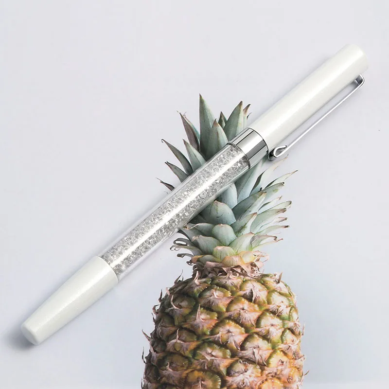 White 1 шт Мода кристалл гель ручка металл ручка с гравировкой новые творческие подпись ручка ежедневно офис канцелярский подарок для студента логотип лазером на заказ - Цвет: White