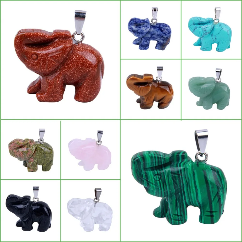 Резные камни статуэтки Слона Статуя животных Коллекционная рейки подвеска c