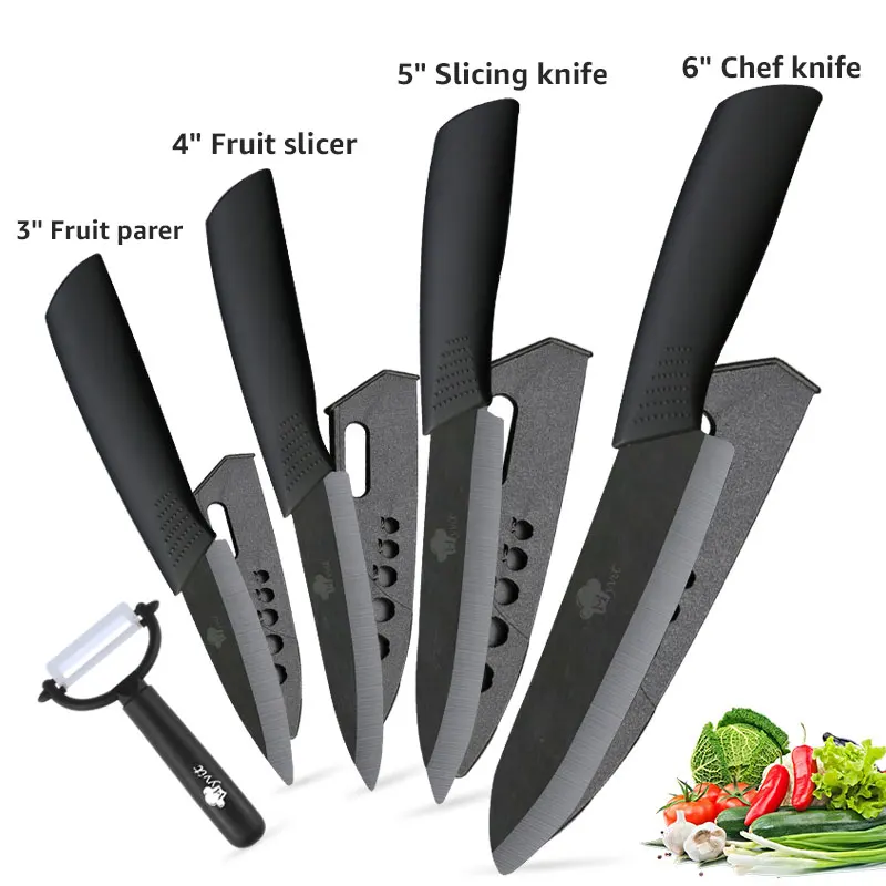 Black knives set Керамический нож, набор кухонных ножей 3, 4, 5, 6 дюймов+ Овощечистка, циркониевый черный нож, фруктовый нож повара, нож Vege, инструмент для приготовления пищи - Цвет: Black knives set