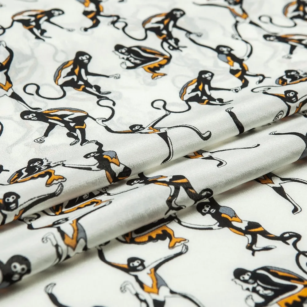 Блузка из чистого шелка с длинным шлейфом и принтом обезьяны мультфильма платье