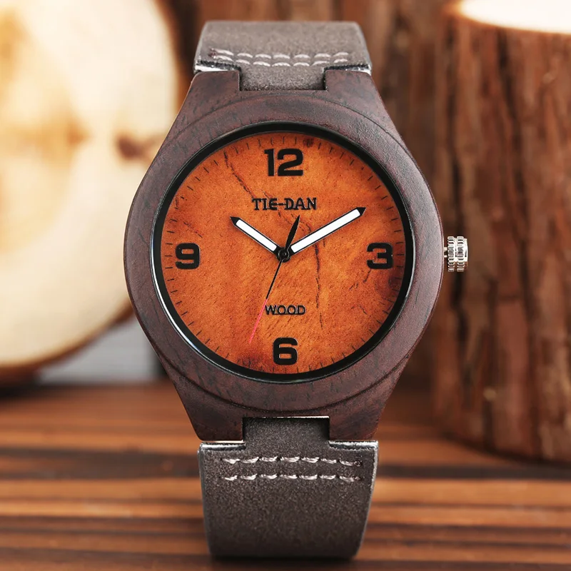 Винтажные часы TIEDAN из 100% натурального дерева наручные бамбука и мужские с