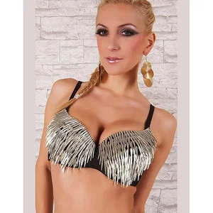 Женский сексуальный бюстгальтер с заклепками, золотистогосеребристого цвета, с регулируемым ремешком, летнее нижнее белье, пуш-ап, Эротический бюстгальтер