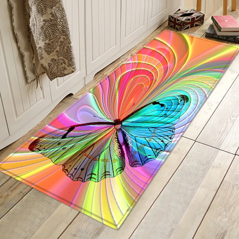 

Colorful Butterfly floral flannel Printed Carpet Entrance Door Mats Kitchen Bathroom Antiskid Rug Bedroom Area Rugs Home Carpets