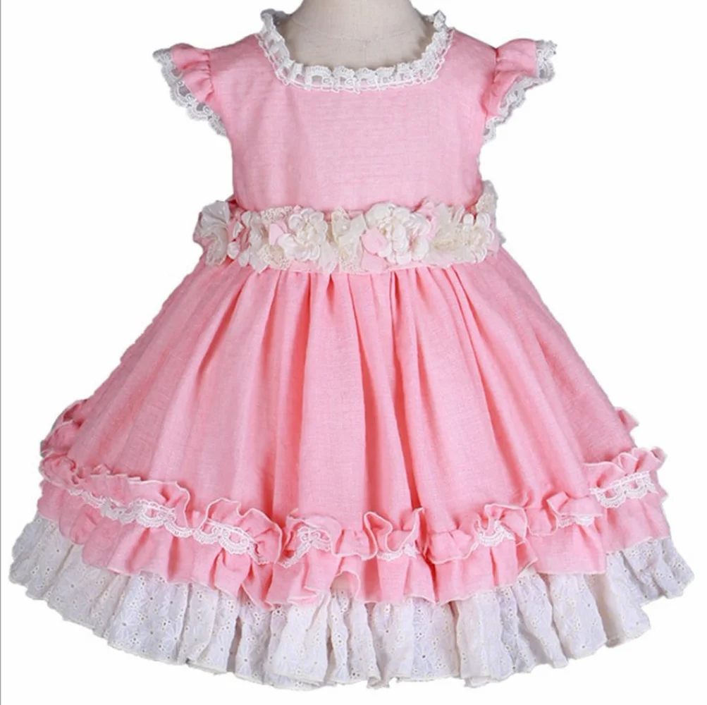 Spanish Children's Clothing Court Wind Princess Pink Three-dimensional Flower Dress Girl Birthday | Детская одежда и обувь