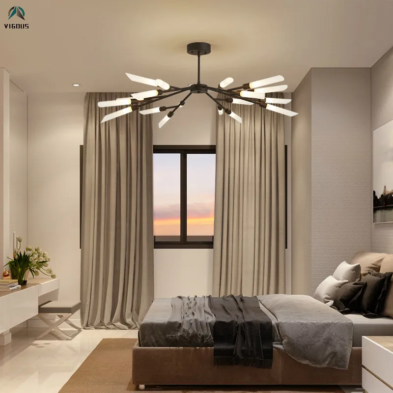 

Nordic Plated Gold / Black Branch Metal Led G9 Chandelier Living Room 18 / 24 Light Luxury Acrylic Shades Deco Lamparas Fixtures