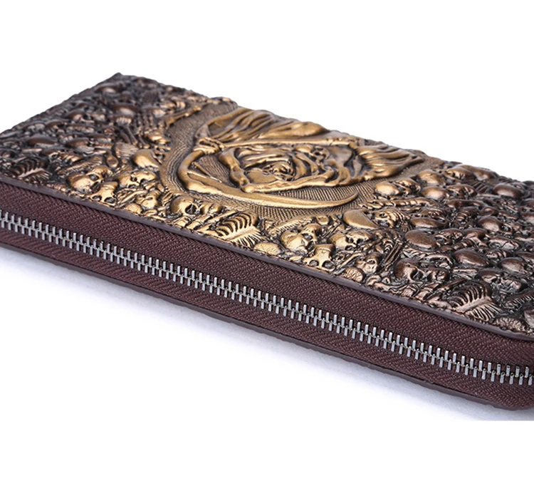 Мужской Длинный кошелек из натуральной кожи с черепом на молнии клатч iPhone7