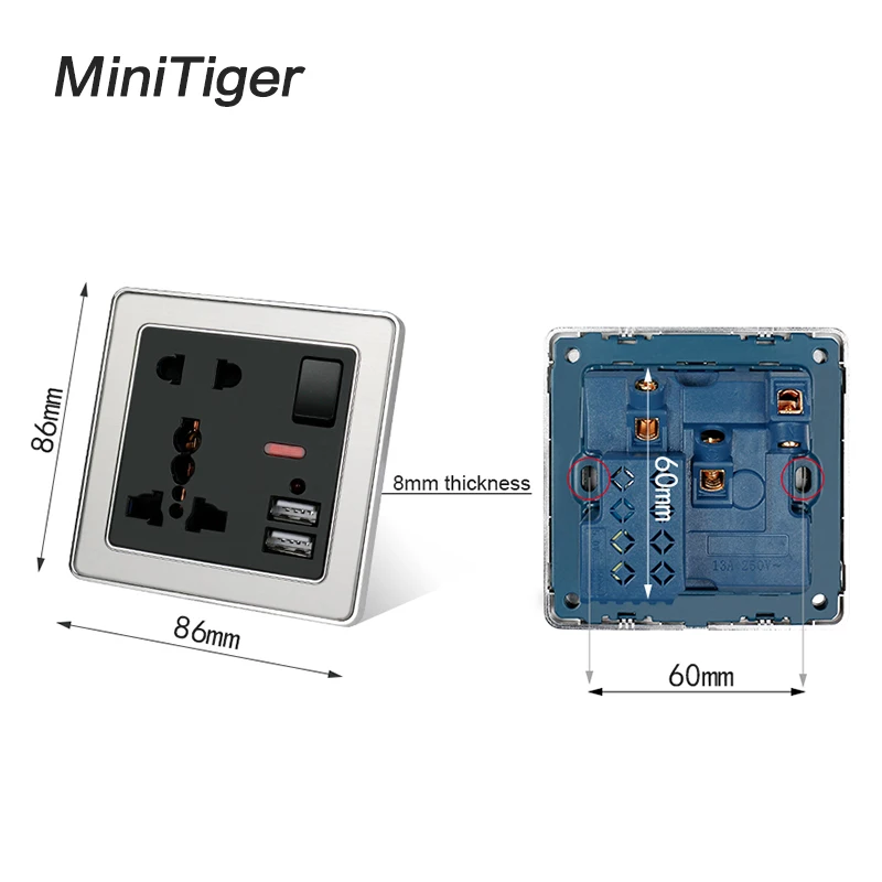 Розетка настенная с 5 отверстиями и светодиодным индикатором 2 1 А|Электрические
