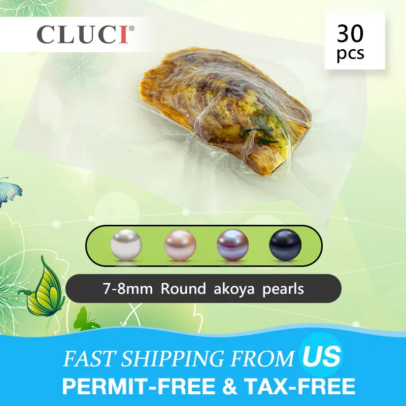 

CLUCI 30pcs Wish Pearl Oyster 7-8mm Round Akoya Pearl in Oysters Natural Saltwater Oysters with Pearls WP042SB