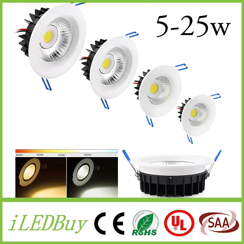Dimmable W 7W 9W 12W 15W 20W 25W led downlight COB Ceiling Spot Lights LED ceiling Recessed lamp Indoor Lighting+LED Driver | Лампы и