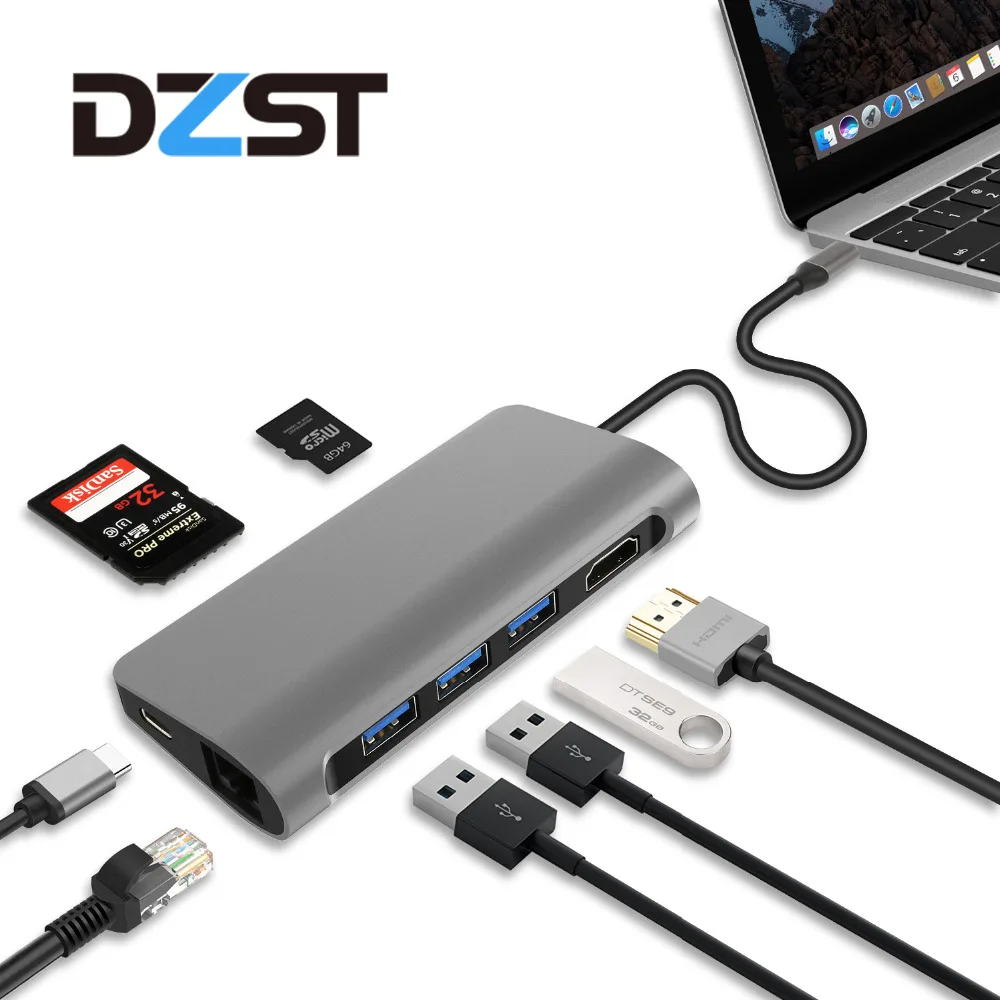 DZLST USB C 3 1 концентратор для Ethernet LAN HDMI 4K SD/TF кардридер 0 PD комбинированный
