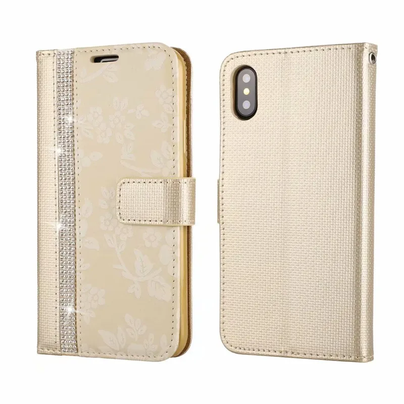 gold Для iphone X XS Max XR чехол Блестящий Роскошный PU кожаный чехол для iphone 6 6S 7 8 Plus 5 5S SE алмазный горный хрусталь флип чехол-кошелек - Цвет: gold