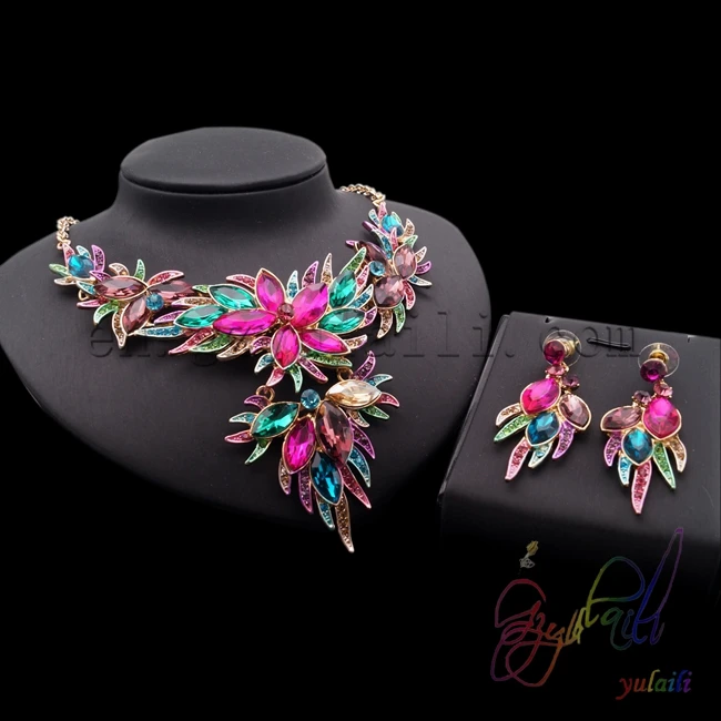 

Yulaili Color Cubic Zircon Copper Ladies Crystal Two Jewelry Sets