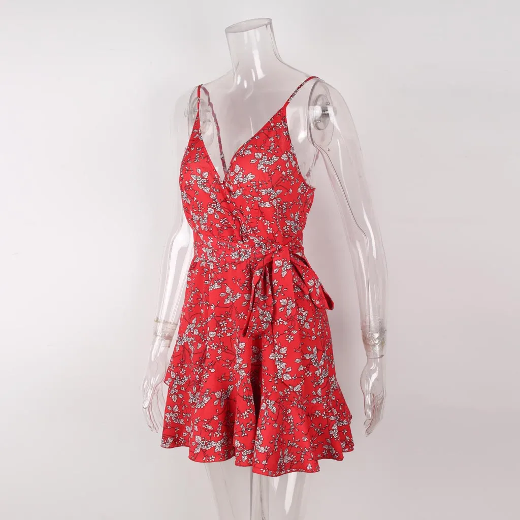 Женское платье Boho Пляжное с цветочным принтом и треугольным вырезом для