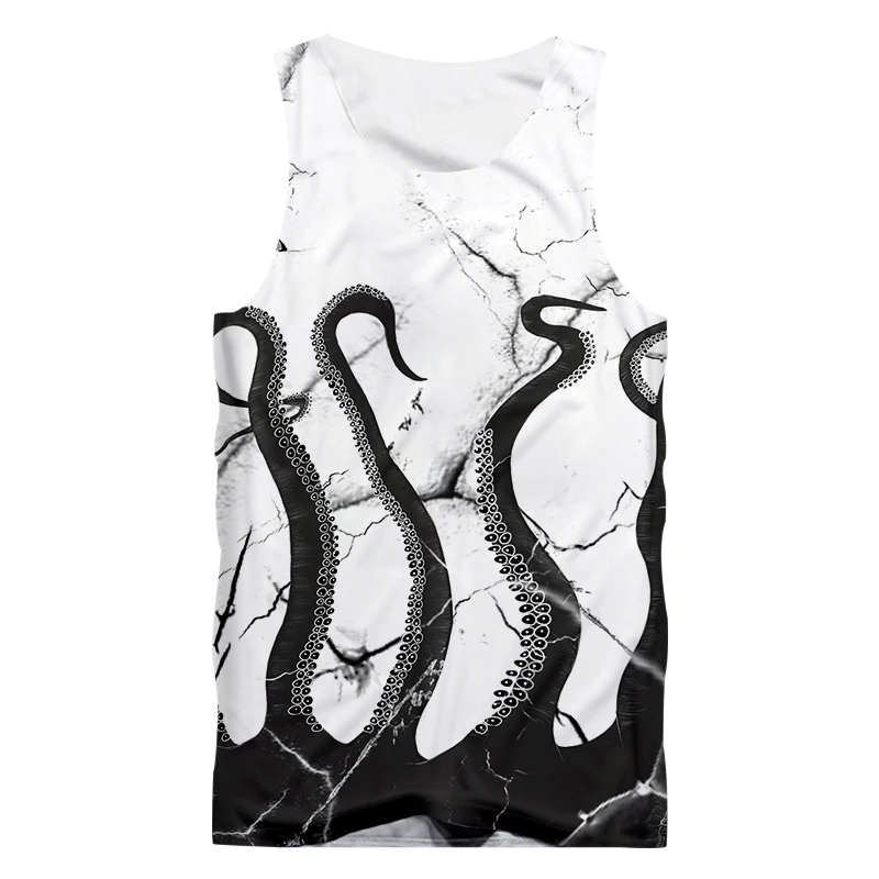

OGKB 2018 Summer men's sleeveless 3D printing black octopus casual tops men's Tank Top