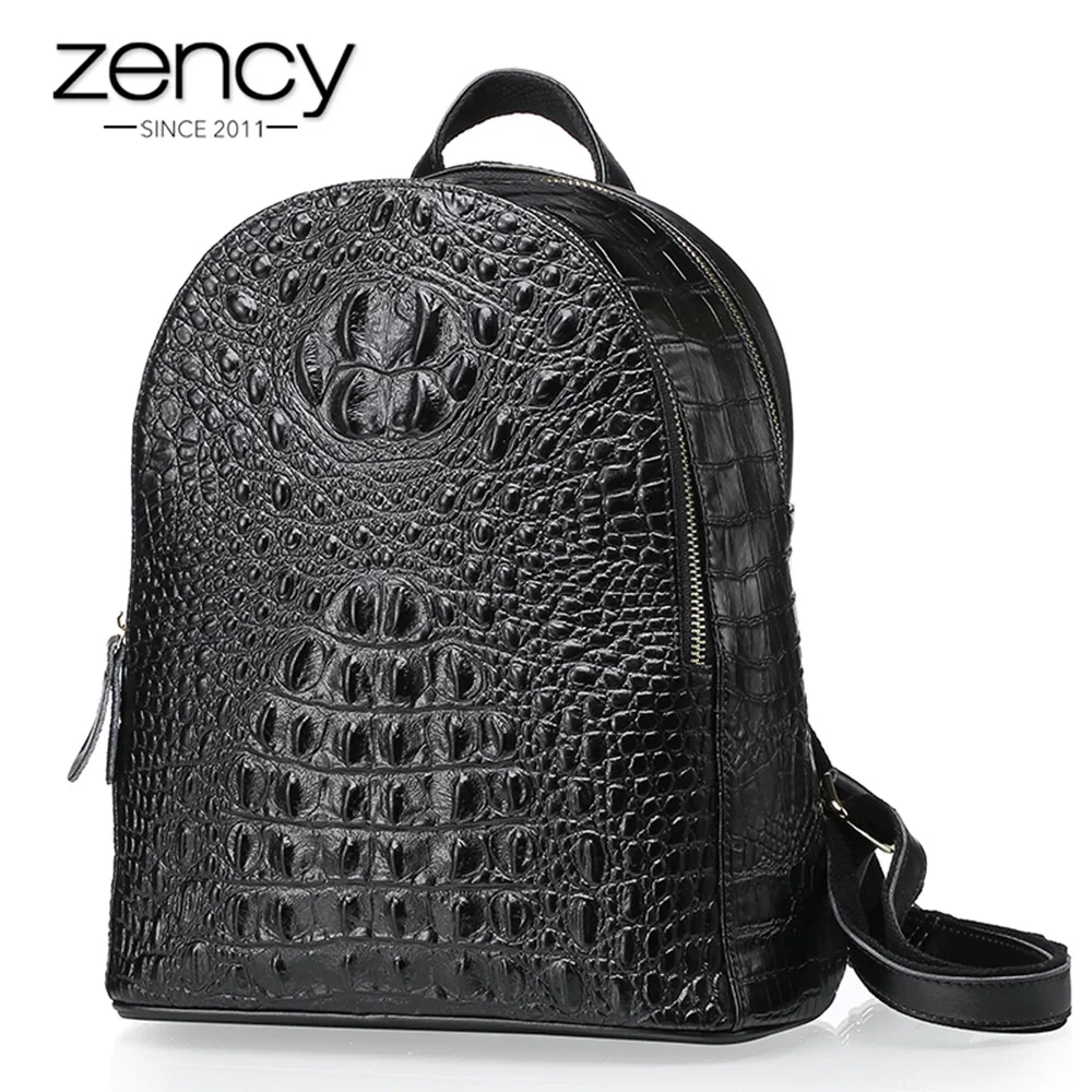 Zency крокодиловый узор 100% натуральная кожа Модный женский рюкзак Женская дорожная