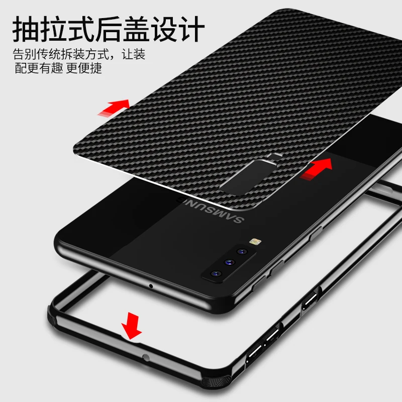 For Samsung A7 2018 Case Aluminum Metal Frame+Carbon Fiber Hard Cover for A750 A750F Shockproof Phone Shell |