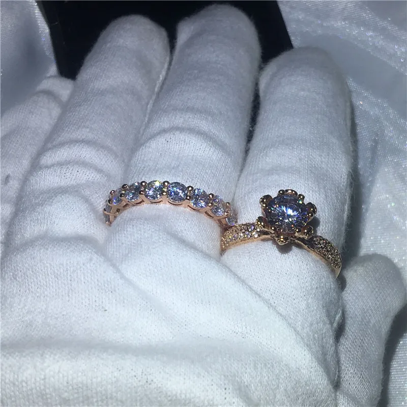 Choucong модный набор колец с цветами, 3ct, прозрачный 5А, циркон, Cz, розовое золото, заполнено 925 серебром, обручальное кольцо, кольца для женщин, подарок