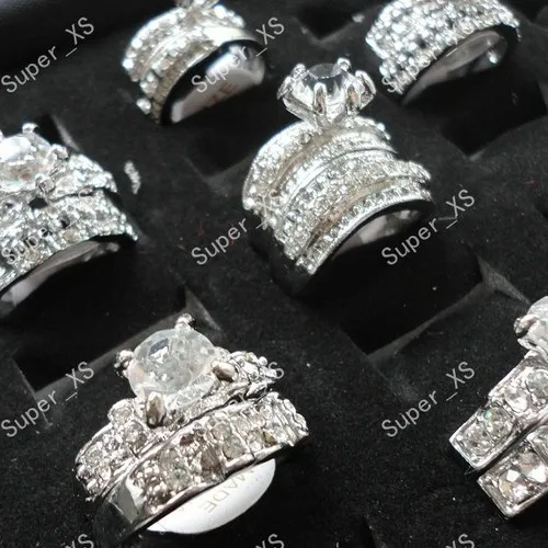 120Ppcs Cubic Zircon Rhinestones Silver Plated Ring 60 Pairs 2 in 1 Rings Wholesale Jewelry Bulk Lots Ring al por mayor RL154