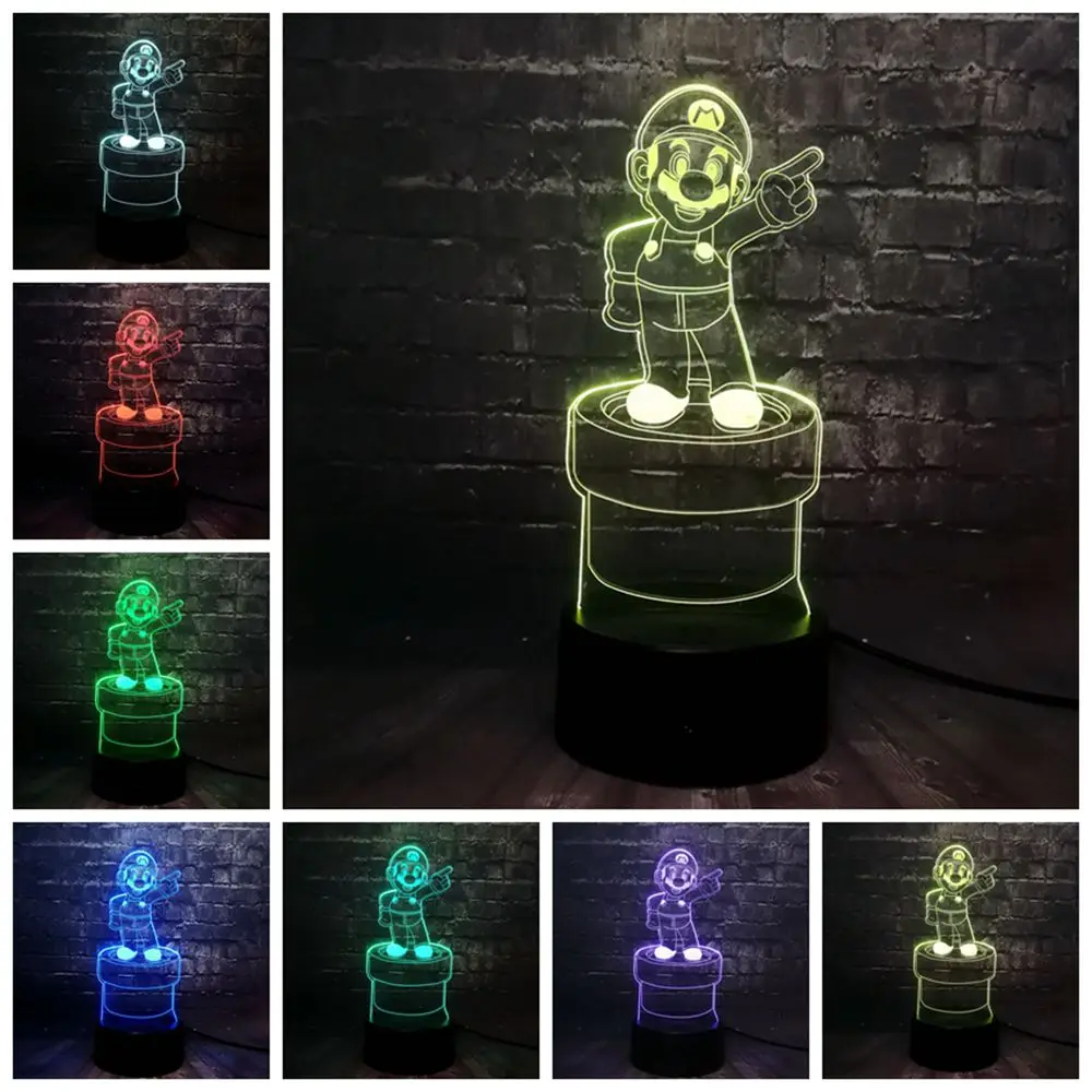Блеск 3D мультфильм Марио ночник светодиодный 7 цветов USB пульт дистанционного заряда дети прикроватный стол настроение Иллюзия детский подарок на день