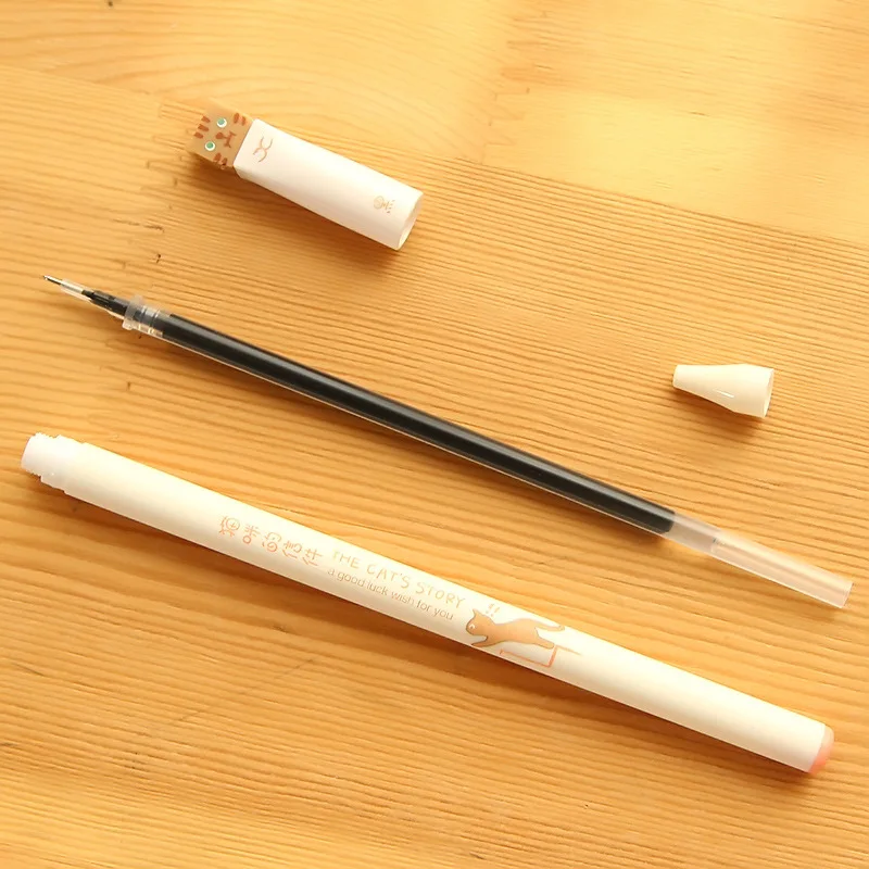 Гелевая ручка с милым котом 3 шт. черные чернильные ручки принтом истории кошки