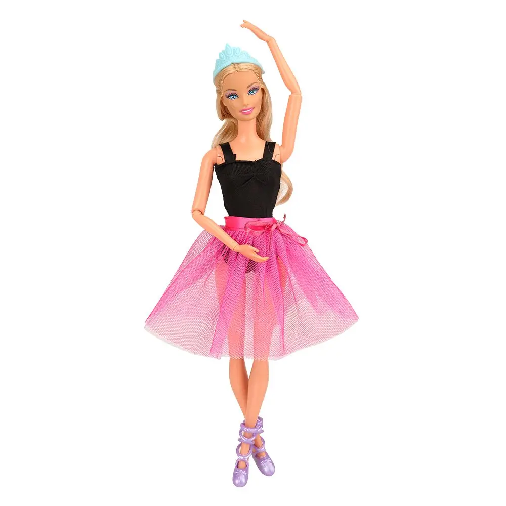 Dress only Newest fashion handmade Shoes Crown pink white black tutu skirts ballets dress for barbie dolls best birthday gift for girl - Цвет: Dress only