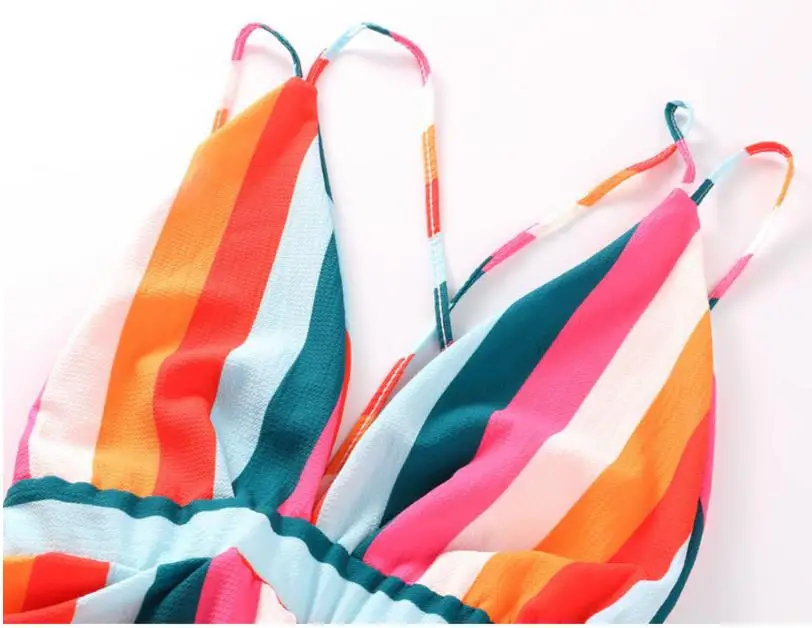 Новые цветные полоски летнее платье 2021 роковой женщины сексуальное с v-образным