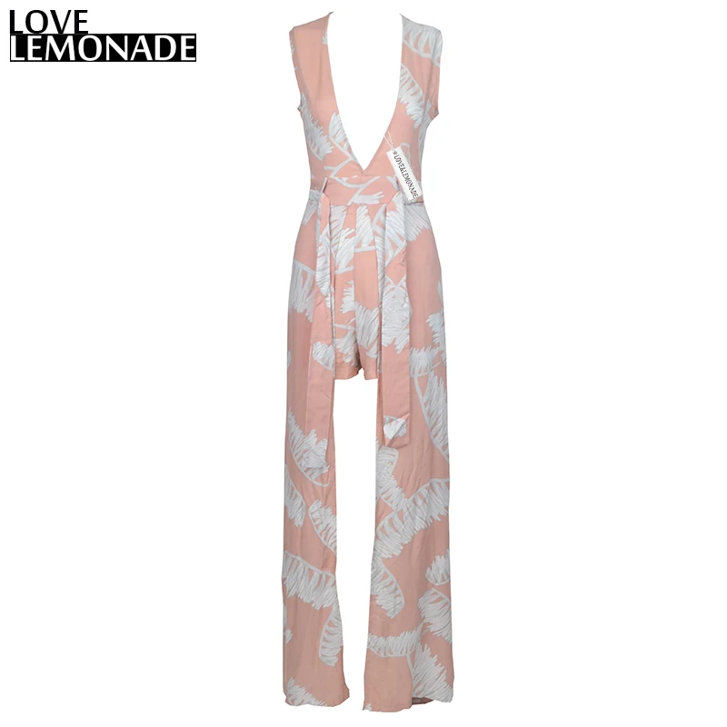 Розовые комбинезоны без рукавов с v образным вырезом и принтом Love & Lemonade TB 9030|sleeveless