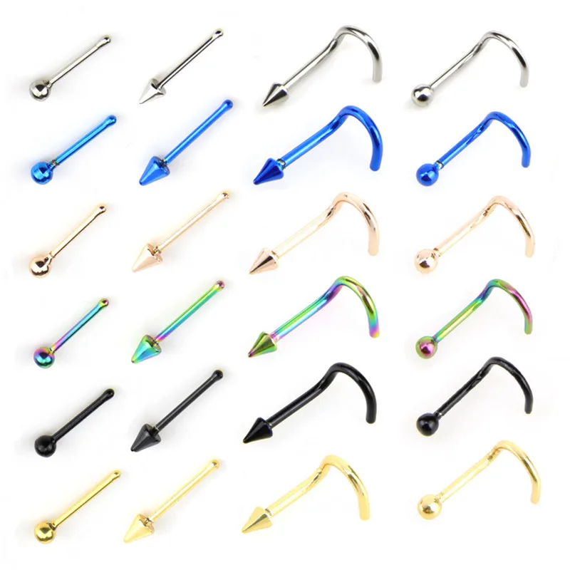24 шт./лот новые кольца для носа цветные пирсинг губ Пирсинг из нержавеющей стали