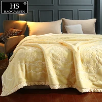 4 kg double layer super soft yellow raschel blanket fluffy winter warm embossed blankets 200230 cm quilt adult bed cover