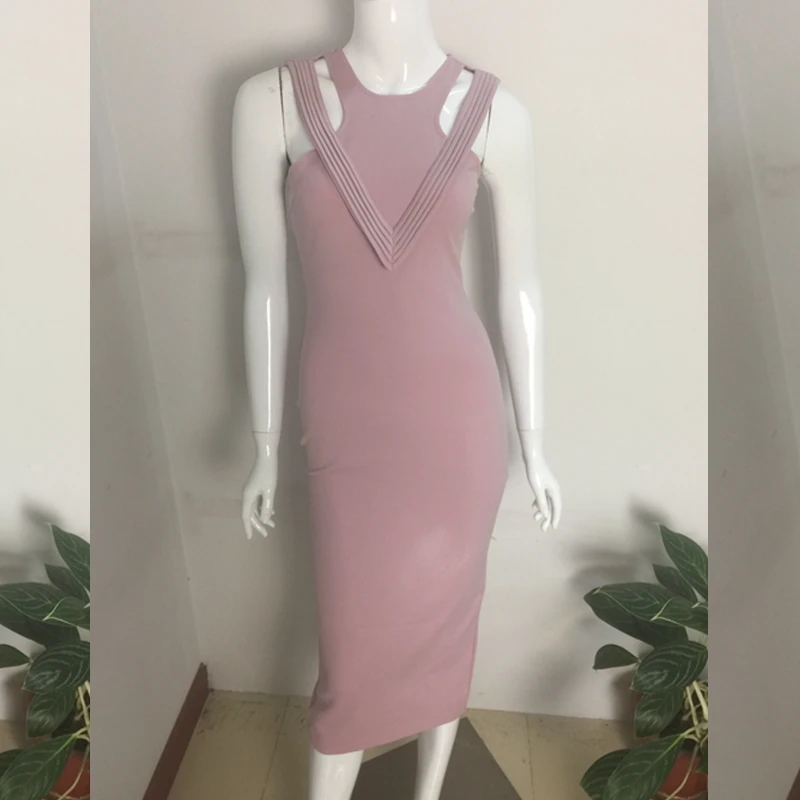 Элегантный 2017 пикантные летние Bodycon рукавов бежевый розовый выдалбливают HL