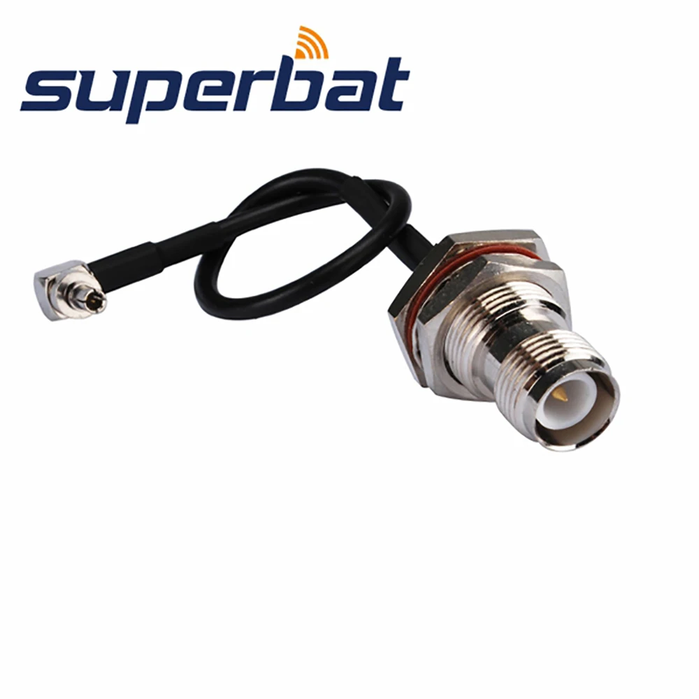 Superbat RP-TNC Female Bulkhead with O-ring to CRC9 Right Angle 3G Pigtail Cable RG174 15cm